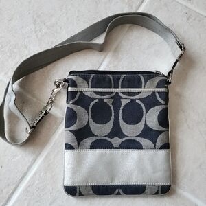 Coach Signature Denim & Silver Swingback Crossbody Jean Purse